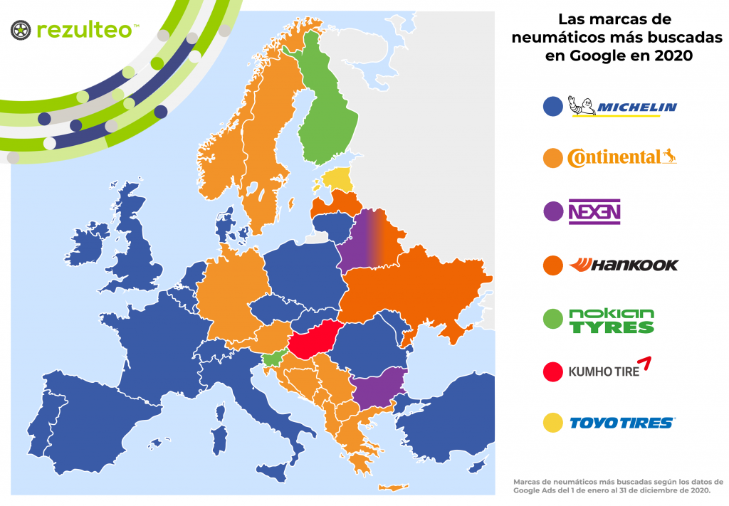 Mapa de las marcas más buscadas en Europa 